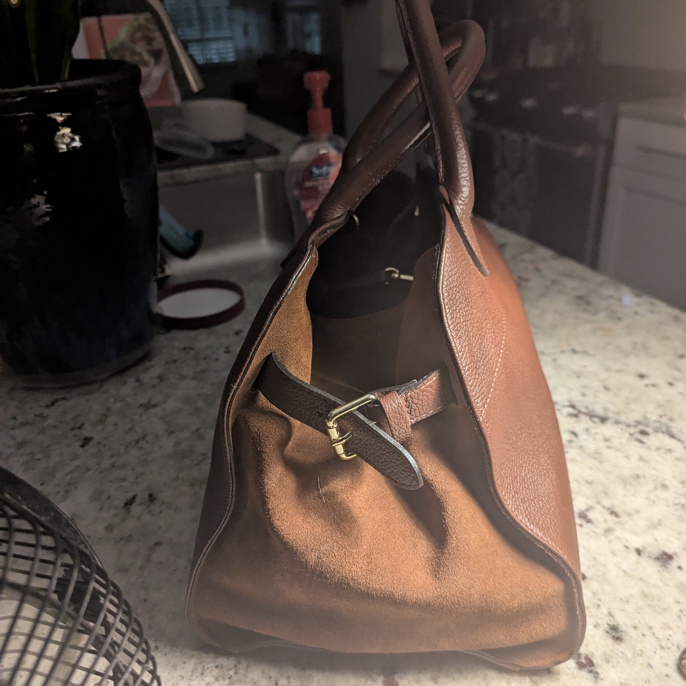 Brown Leather Satchel with Classic Dome Shape - Picture 2 of 9